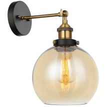 Cardena - Industrie- Und Retro-wandleuchte Schwarz, Gold 1 Licht Mit Bernsteinschirm, E27 Dimmbar - Italux