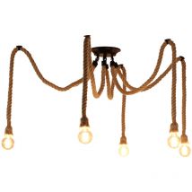 Industrie Vintage Kronleuchter Hanfseil Diy Pendelleuchte Höhenverstellbar Hängeleuchte 5 Flamme Deckenlampe