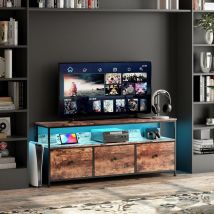 Blanketswarm - Industrielle Meuble tv 137x30x57 cm, Meuble tv Bois et Metal avec Armoires, Tiroirs et Étagères, Meuble tv avec Led et 3 Tiroirs,