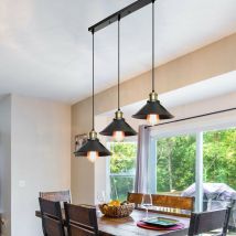 Pendelleuchte Schwarz 3 Flammig Kronleuchter Industrielle Stil Hängelampe mit Ø22cm Metall Lampenschirm Regenschirm Edison Loft