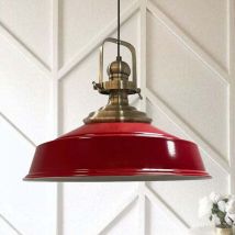 Rot Industrielle Pendelleuchte aus handbemaltem Metall – Vintage-Kronleuchter E27 Ø41 cm für Wohnzimmer, Schlafzimmer oder Esszimmer