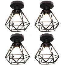 Axhup - Industrielle Plafonnier Cage Diamant en Métal Lampe de Plafond Luminaire E27 pour Chambre Couloir Salon Noir - 4PCS
