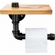 Mumu - Industrielle Rohrregale aus Eisen, Holzregale – Wandregal aus Schmiedeeisen für Badezimmer – Toilettenpapierhalter im Retro-Stil