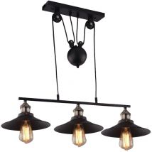 Pendelleuchte Flaschenzug, 3 Licht Riemenscheibe aufgehängt Hängelampe im Industri Stil, Rise and Fall Kronleuchter mit Lampenschirm, Deckenleuchten
