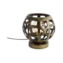 QAZQA Industrielle Tischlampe Antikgold - Bobby – Dimmbar – Durchmesser 25 cm – Höhe 25 cm – Kabellänge 130 cm