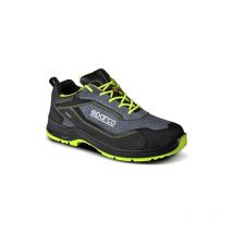 Chaussures de travail de se'curite' basses Sparco Indy Texas S1P ESD N.48 en daim et microfibre gris fonce'/vert fluo avec embout pour le printemps