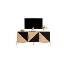 Ineasicer - Armoire tv 123.5 cm, veines de bois marron et noir, poignées et pieds dorés