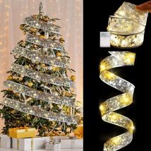 Lumière de Noël à Ruban led, 5M/16.4ft 50 led Guirlandes Lumineuses à Ruban Brillant Fonctionnant sur Batterie Ruban Sapin Noël led pour Décoration