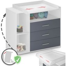 Fasciatoio Neonato con Cassettiera - 3 Cassetti, 3 Scomparti Aperti, 113x70x101, mdf, Bianco/Grigio - Arredamento, Mobile Cameretta da Bambini,