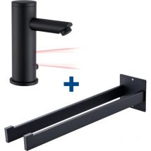 Auralum Max - Infrarot Sensor Wasserhahn Automatik Waschtischarmatur + Edelstahl Handtuchhalter Handtuchstange, Wandhaken für Bad, Schwarz