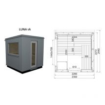 Infraworld - Luna 1 Außensauna mit HPL-Platten Anthrazit versch. Fenstergrößen und Inneneinrichtung Luna 1A - Großes Fenster (BxH): 1440 x 799 mm