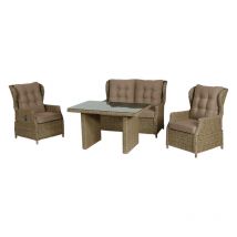 4-teilige Lounge-Sitzgruppe Leona Rattanoptik mit Tisch 120x83 cm natur Tischplatte aus Glas - Inko
