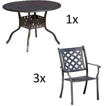 4-teilige Sitzgruppe Aluminium Guss bronze Tisch ø 106 cm mit 3 Sesseln Tisch Ø106 cm mit 3x Sessel Duke - Inko