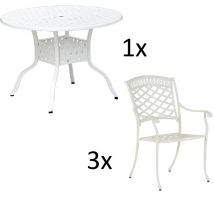 4-teilige Sitzgruppe Aluminium Guss weiß Tisch ø 106 cm mit 3 Sesseln Tisch Ø106 cm mit 3x Sessel Urban - Inko