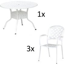 4-teilige Sitzgruppe Aluminium Guss weiß Tisch ø 106 cm mit 3 Sesseln Tisch Ø106 cm mit 3x Sessel Capri - Inko