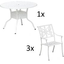 4-teilige Sitzgruppe Aluminium Guss weiß Tisch ø 106 cm mit 3 Sesseln Tisch Ø106 cm mit 3x Sessel Nexus - Inko