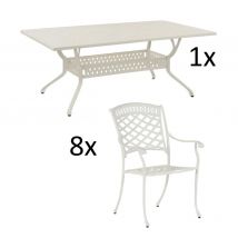 9-teilige Sitzgruppe Alu-Guss weiß Tisch 215x107x74 cm cm mit 8 Sesseln Tisch 215x107 cm mit 8x Sessel Urban - Inko