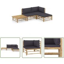 The Living Store 4-tlg. Garten-Lounge-Set mit Dunkelgrauen Kissen Bambus - Bambus Lounge Set - Gartenmöbel - Outdoor Lounge - Esstisch - Gartentisch