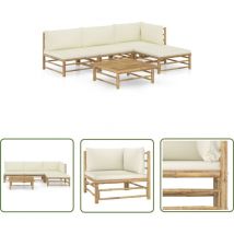 The Living Store 5-tlg. Garten-Lounge-Set mit Cremeweißen Kissen Bambus - Bambus Lounge Set - Gartenloungeset - Outdoor Lounge - Gartengeräte