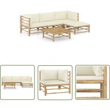 The Living Store 5-tlg. Garten-Lounge-Set mit Cremeweißen Kissen Bambus - Bambus Lounge Set - Gartenloungeset - Outdoor Lounge - Gartengeräte