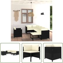 The Living Store 7-tlg. Garten-Lounge-Set mit Kissen Poly Rattan Schwarz - Gartenloungeset - Loungeset - Outdoormöbel - Gartengeräte - Poolparty