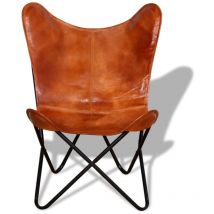 Chaise papillon Marron Cuir véritable - Inlife