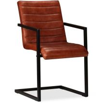 INLIFE Chaises de salle à manger 4 pcs Marron Cuir véritable