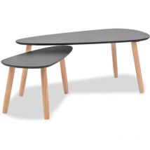 Inlife - Lot de 2 Tables basses Bout de canapé / Bois de pin massif Noir
