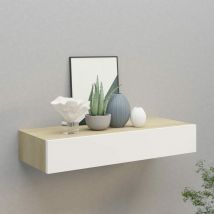 Inlife Étagère à tiroir murale Chêne et blanc 60x23,5x10 cm mdf