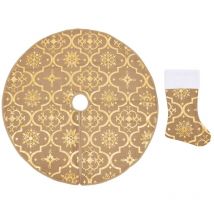 Jupe de sapin de Noël de luxe avec chaussette Jaune 122cm Tissu - Inlife