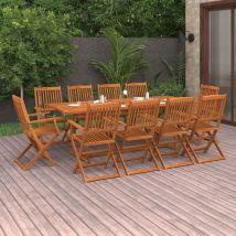INLIFE Mobilier à dîner de jardin 11 pcs Bois d'acacia massif