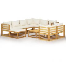 Salon de jardin 10 pcs avec coussin Crème Bois d'acacia solide - Inlife