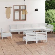Salon de jardin 10 pcs Bois de pin massif Blanc - Inlife
