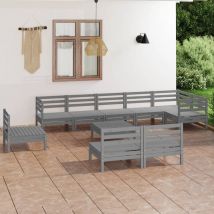 INLIFE Salon de jardin 10 pcs Bois de pin massif Gris