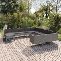 INLIFE Salon de jardin 12 pcs avec coussins Résine tressée Gris