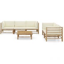 INLIFE Salon de jardin 6 pcs avec coussins blanc crème Bambou