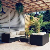 INLIFE Salon de jardin 6 pcs avec coussins Résine tressée Noir