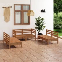 Salon de jardin 6 pcs Marron miel Bois de pin massif - Inlife
