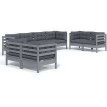 Salon de jardin 8 pcs avec coussins Bois de pin massif - Inlife