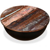 Inlife - Table basse Bois de récupération massif Noir Forme de bol