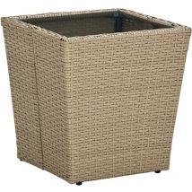 Inlife - Table à thé Beige 41,5x41,5x44cm Résine tressée et verre trempé