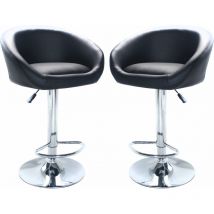 Innernhocker mit verstellbarer Stahl in Stahl und in großen Haut -gepolstertem Eco -Leder sitzen - Black