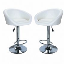 Innernhocker mit verstellbarer Stahl in Stahl und in großen Haut -gepolstertem Eco -Leder sitzen - White - White