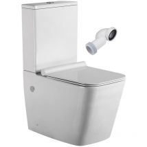 Baño Total - Inodoro Completo Cuadrado Blanco Brillo Inodoro Tanque Bajo con Cisterna Adosado a Pared Codo Incluido