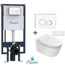 Inodoro Japonés Wc Inteligente Suspendido Nashi Eos, Bastidor Depósito Integrado-Pulsador Doble Descarga, Hidromasaje, Aire Caliente, Mando Distancia