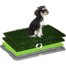 Pawhut - Inodoro para perros con 2 céspedes artificiales arenero para perros con rejilla y bandeja para entrenamiento de cachorros 67x41x3,5 cm verde