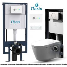 Inodoro Suspendido Japonés Wc Inteligente Nashi Pack Eos, Bastidor Depósito Integrado - Doble Descarga Automática, Hidromasaje, Mando Distancia