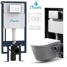 Inodoro Suspendido Wc Japonés Nashi Pack Eos, Bastidor Depósito Integrado-Pulsador Doble Descarga, Hidromasaje, Aire Caliente, Mando Distancia