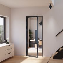 Schulte Glastür Komplettset mit Beschlag Loftstil 830 x 2115 mm DIN Links - Türklinke Drehtür