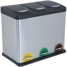 Portarifiuti ecologico 24 litri con 3 scomparti, cromato, acciaio inossidabile 46 x 26,5 x 39,5 cm.